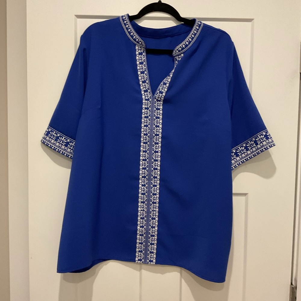 Blue Embroidered Women's Top